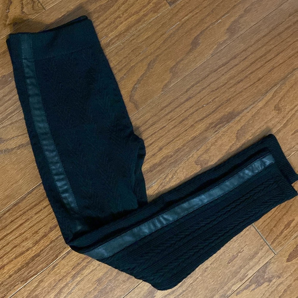 Hot Kiss black ribbed faux leather trim leggings - Size XL**refer to measurement